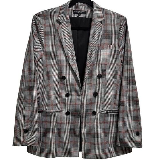 Central Park West Notched Collar Button Up Blazer Checkered sz Lg - Picture 1 of 14